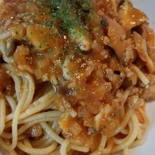 ケチャップで簡単しいたけとトマトのパスタ